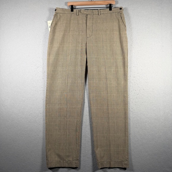 Vintage Polo Ralph Lauren Mens Glen Plaid Cotton Trousers Brown Tan 38x32 NWT